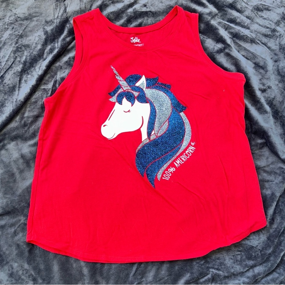 Justice girls Red glitter Unicorn Tank Top size 24 plus